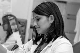Female resident working in a research lab